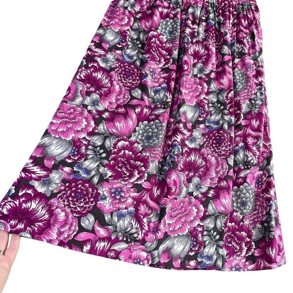 Vintage 80s Pink Floral Print A-Line Midi Skirt Folio Fire Islander, Size Medium - Picture 5 of 7